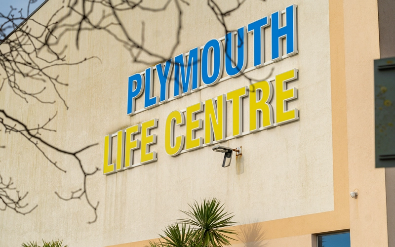 Plymouth Life Centre exterior signage